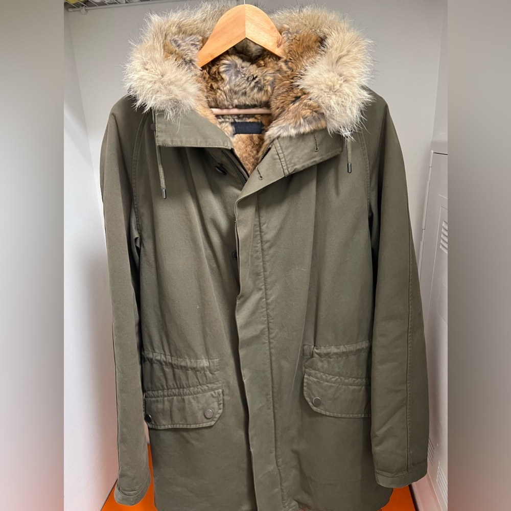 Yves Salomon rabbit fur parka.